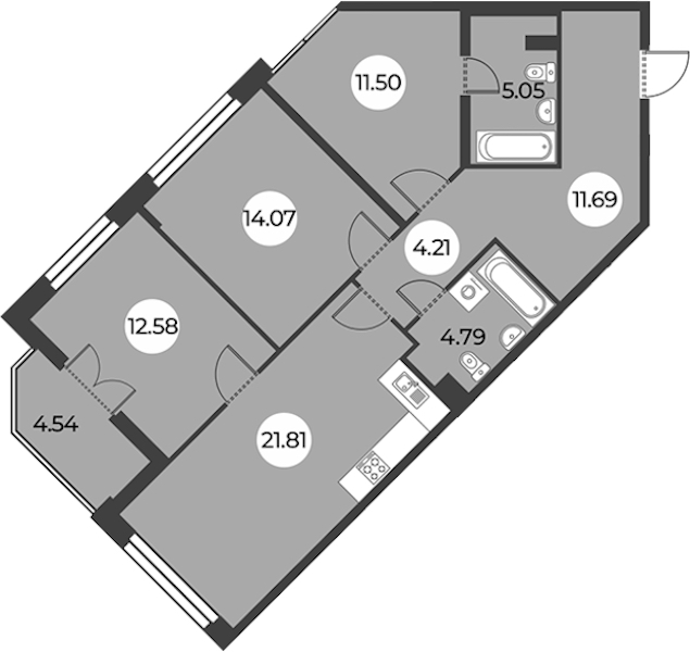 3-комнатная квартира 87.97 м², 3/24 эт., ЖК «Огни Залива»